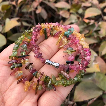 1 предмет, естествен многоцветен скъпоценен камък Fengbaowu Эльбаит, многоцветни турмалиновые чипс, колие crystal, исцеляющий камък, мода декорация, подарък