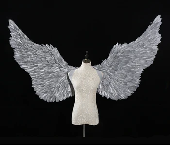 2020 нов подпори за фотосесия с крила на ангел от сребърни пера в голям размер за възрастни, cosplay-шоу, костюм за Хелоуин, сватба парти, семейно събиране
