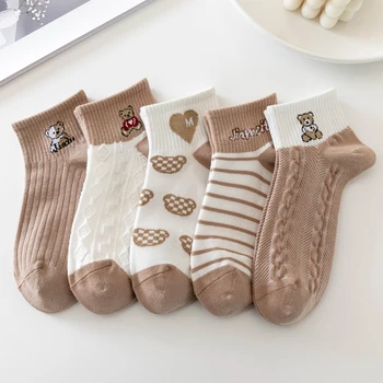 5 Чифта Чорапи, Дамски Елегантни ретро чорапи от полиестер и памук с ниска шнорхел, дишащи ежедневни памучни къси чорапи в японски стил
