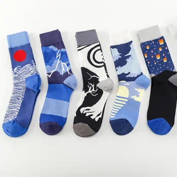 5 чифта чорапи, есенно-зимни нови мъжки и дамски чорапи tide, мъжки чорапи памук с дълги тръби, чорапи на едро