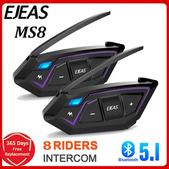 EJEAS MS8 Bluetooth Мотоциклет шлем Слушалки за вътрешна връзка Макс 7000 м БТ Мрежест преговорния комуникатор за 8 състезатели FM Водоустойчив
