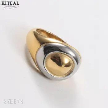 KITEAL Най-новия прием 18 кг златно покритие размер 6 7 8, женски пръстен на пръста, два тона овална пръстен, пръстен за мъже, луксозни бижута