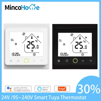Minco Home Smart Sasha Wifi Регулатор на температурата и LCD дисплей със сензорен екран за воден/газов котел с подгряване на пода, Термостат