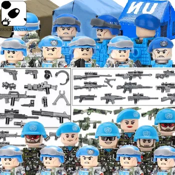 MOC Военен камуфлаж син цвят, набор на войници на ООН, фигурки на Миротворец, Палатка, специални сили, оръжия, жилетка за полицейско куче, Каска, Тухли, Играчки За момчета