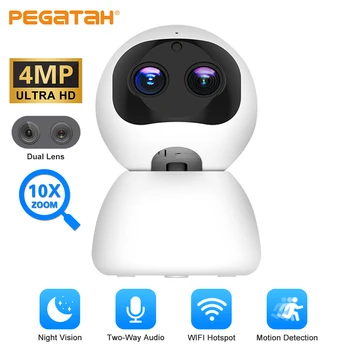 PEGATAH 4MP WiFi Камера HD С Двоен Обектив 10-Кратно Увеличение, IP Камера за Сигурност на Закрито, AI Human Detect, Камери за Нощно Виждане