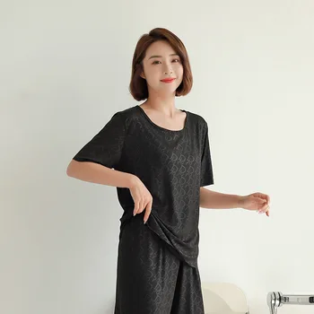 SUO & ЧАО/ нова дамски пижами голям размер, прости и удобни панталони с къс ръкав, домашно облекло от две части