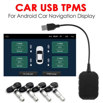 USB TPMS система за контрол на налягането в автомобилните гуми за автомобилни навигационни плеър на Android, безжична система за предаване на данни с 4 сензори