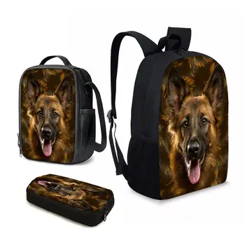 YIKELUO 3D дизайн на немската овчарка, младежки раница, голяма голям чанта за лаптоп, чанта с принтом кучета, ежедневни градинска чанта, раница