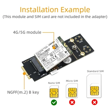 Адаптер M. 2 (NGFF) Key B Със слот за СИМ-карта в модул 3G/4G/5G Поддържа NANO SIM картата и картата Размер M. 2 Key B тип 3042/3052