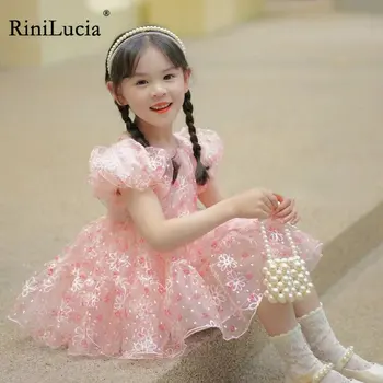 Бебешка рокля на принцеса за момичета Сезон: пролет-лято, мрежести рокли с къси, буйни, с дълъг ръкав за деца, детски костюм, дрехи