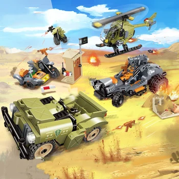 Военната серия Военна база в пустинята боец suv MOC модел Строителни блокове Тухли играчки за Коледни подаръци