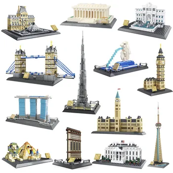 Градска архитектура от Париж, Франция, Лувъра, микро-строителни блокове, Градски замък Капитолия, тухлена сграда, забавни играчки