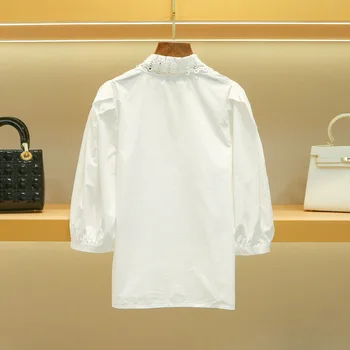 Дамска бяла риза с пищни ръкави, бродерия, отложным яка, риза в консервативна стил, дамски однобортная блуза 2022