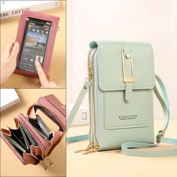 Дамска чанта, портмоне от мека кожа, в чантата за мобилен телефон със сензорен екран, чанта през рамо, чанта за жени, евтини дамски чанти