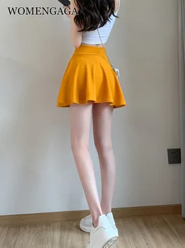 Дамски модни летни сладки къси панталони с гънки, свободни ежедневни корейски женски мини поли, модни сладък японски поли трапецовидна форма за момичета MAP2