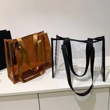 Дамски прозрачни чанти с горната дръжка, чанта, голям капацитет, прозрачна дамска чанта, изработена от PVC, чанти-тоут, всекидневни прозрачен калъф