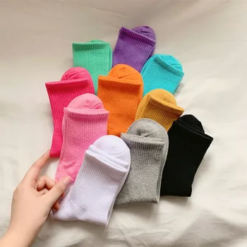 Дамски Чорапи Памучни Обикновена Черни, Бели Спортни Чорапи За Момичета Подарък Calcetines Mujer Kawaii Harajuku Модни Дамски Къси Чорапи