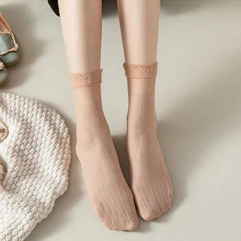 Дамски чорапи със средна дължина, с волани за момичета Тънки чорапи дишащи Летни ежедневни аксесоари
