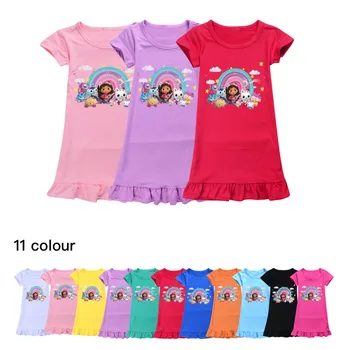 Детски дрехи за куклата къща Габби, детско лятно пижамное рокля, нощница с къс ръкав за момиченца, дрехи за сън с мультяшными котки Габби