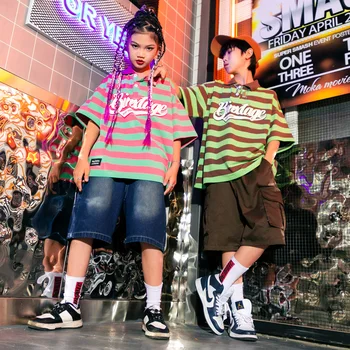 Детски облекла в стил хип-хоп, камуфляжная тениска на райета оверсайз, блузи, ежедневни градинска облекло, панталони-карго за момичета и момчета, танцов костюм, дрехи