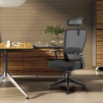 Ергономичен офис стол с регулируема облегалката за глава и лумбална опора, компютърен мрежест стол с висока облегалка за дома и офиса