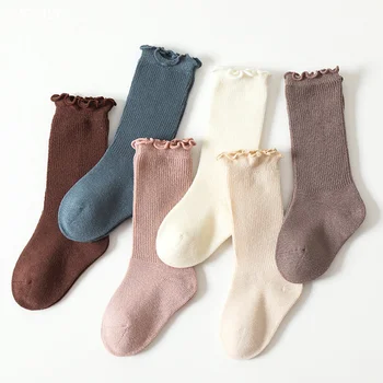 Есенни детски Чорапи с волани за момичета, Дълги памучни чорапи до коляното, Детски Меки Обикновена Чорапи за деца, Детски Чорапи Принцесата на пролетта от 0 до 5 години