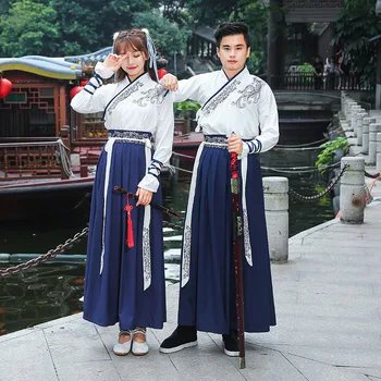 Китайското рокля в корейски стил Hanfu, бяло-сини мъжки и женски рокли, кимоно с бродерия в китайски стил, традиционно облекло от Порцелан