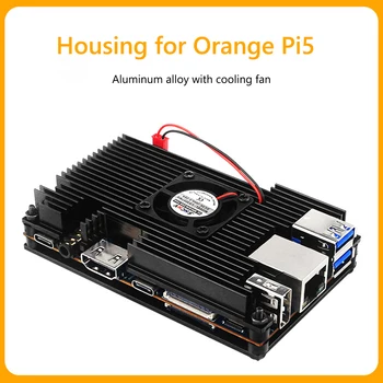 Корпус от алуминиева сплав Orange Pi 5 с охлаждащ вентилатор, активен пасивен метален корпус на радиатора, комплект за отвеждане на топлина за Orange Pi 5