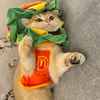 Котка Бургери, качулка, яка, шапка, cosplay, престилка с Пържени картофи за домашни любимци, Елизабет Кръг, костюм котка на Хелоуин
