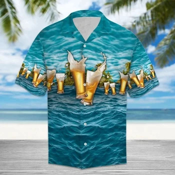 Красотата на природата, хавайска риза с шарени син океан, риза с 3D принтом, мъжки и дамски тениска, тениски в стил хип-хоп