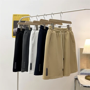 Летни нови мъжки къси панталони, всекидневни обикновена свободни мъжки капри с еластична талия, удобни дишащи шорти, мъжки размери 5XL