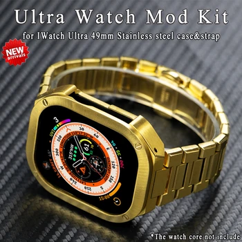 Луксозен корпус от неръждаема стомана каишка за Apple Watch Ultra 2-49 мм комплект модификация метален bezel силиконова лента за iWatch Ultra Strap