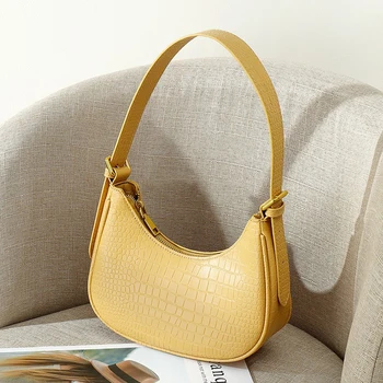 Луксозни дизайнерски чанти от изкуствена кожа, чанта през рамо за жени 2023, модерен каменен модел с цип, дамски чанти-тоут във формата на полумесец