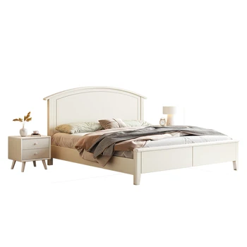 Модерна проста легло от масивна дървесина 1.8 метра, основна спалня светла, луксозна бяла двойно легло 1,5 кремава на цвят в скандинавски стил, бебешко легло