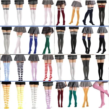 Модни чорапогащи над коляното за момичета, Женски обикновена секси дълги чорапи, гамаши, Черно-Бели чорапи за жените, Летни