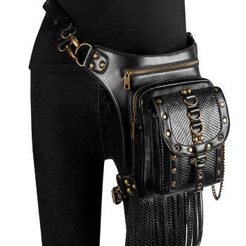 Мотоциклетът чанта на бедрата в стил пънк, дамски градинска чанта в стил хип-хоп, удобна поясная чанта-месинджър с веригата от изкуствена кожа, чанти на рамо, женски