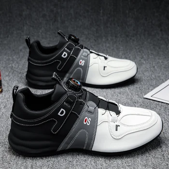 Мъжки ежедневни спортни обувки, модерен е черно-бяла кожена обувки