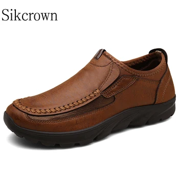 Мъжки кожени маратонки голям размер 48, пешеходната обувки, ежедневни мъжки модни лоферы ръчно изработени в ретро стил, за вашата почивка, удобни обувки