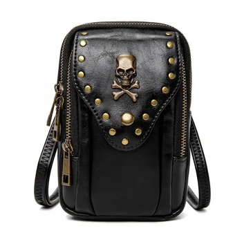 Нова мъжки поясная чанта с нитове, женствена чанта през рамо в стил пикантен момичета, благородна Малка квадратна чанта за пътуване на открито, Чанта за мобилен