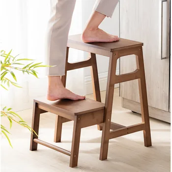 Прост бамбуков стол-стълба, Домашен столче за катерене, Многофункционални високи столове, кухненски удобен сгъваем стол-стълба