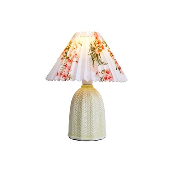 Реколта плиссированная настолна лампа с led трикольор крушка E27 на керамични база AU US EU, UK Plug Симпатична декоративна нощна светлина за спални