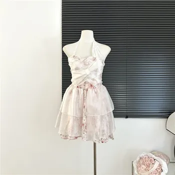 Секси Рокля на спагети презрамки с лък и цветен модел, Обтягивающее мини рокля, Лятна Рокля за Жените 2023 Y2k Vestidos