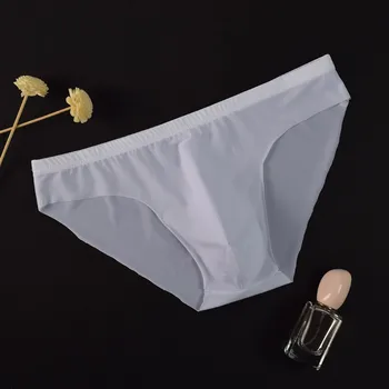 Секси ултра-тънки прозрачни гащи мъжки от ледената коприна, прозрачен триъгълник, тънка телена мрежа с ниска талия, лятно бельо, слипове с издатини