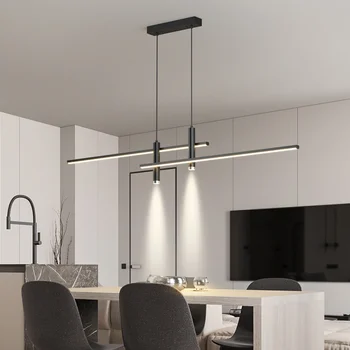 Скандинавска led таван полилей, модерна маса за хранене, хол, дизайнерски офис, Кухня, Черна дълга лампа, подвесное осветление в помещенията