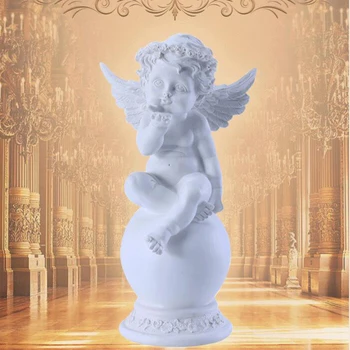 Скулптура седи на единия херувим Diyalo, мемориал статуята, фигурка на Ангел с крила, смола, бяла Украса за дома и градината Отвътре и отвън