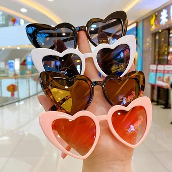 Сладък детски слънчеви очила във формата на сърце, многоцветен рамка за КОМПЮТЪР, Очила за момичета и момчета, защита UV400, улични модни снимки очила