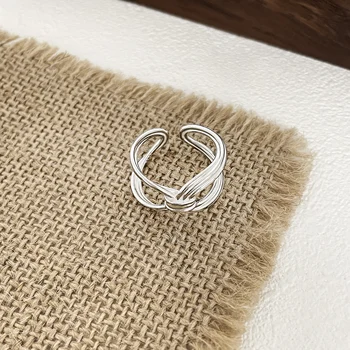 Сребро проба 925, минималистичное регулируем пръстен с възел за жени, няколко прости халки на пръста си, за подарък, за партита, бижу, кух за да създадете пръстен