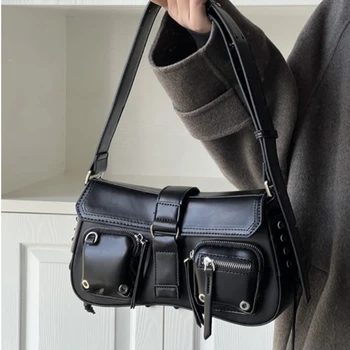 Стилна дамска чанта в стил готик-пънк, чанта на рамото за най-горещите момичета, модерен дизайн, дамски чанти от изкуствена кожа, в чантата си-тоут с цип