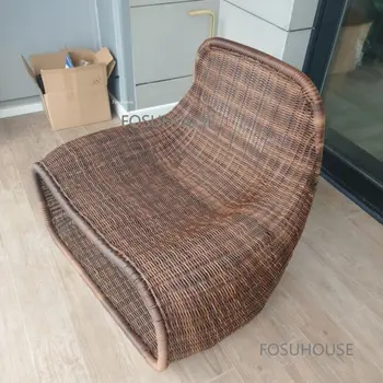 Съвременен творчески ротанговый стол за улици в скандинавски стил, лесен ротанговый диван, стол за почивка, с гръб, мебели за двор