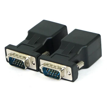 Удължител за VGA 2 бр за да се свържете към мрежовия кабел RJ-45 CAT5 CAT6 20 м, адаптер COM-порта порт LAN Ethernet конвертор